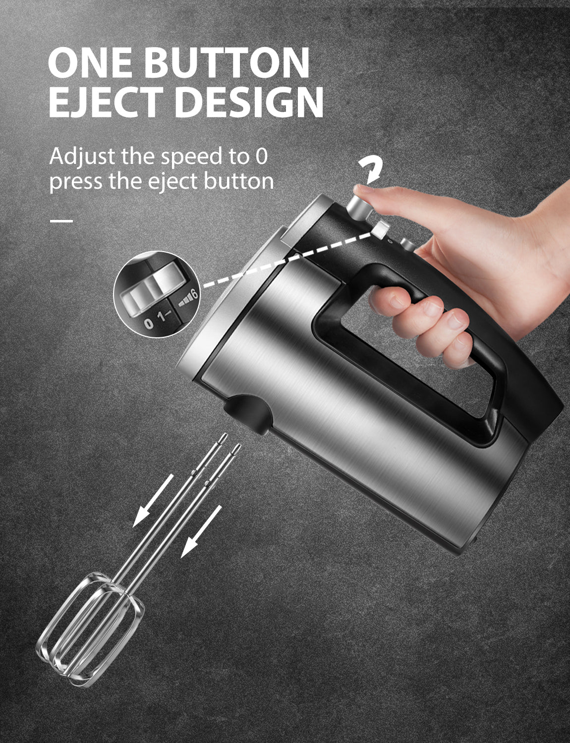6-Gang-Handmixer mit Turbo-Boost, Küchen-Stabmixer zum Schlagen von Speisen, Eierschläger inklusive 3 Aufsätzen, Silber