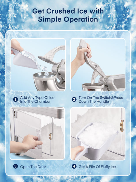 Ice Crusher 660LBS/H with Dual Blades, ETL Approved 300W Electric Snow Cone Machine with Safety On/Off Switch
