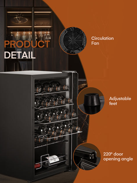 28 Bottles Wine Fridge, 2.4 Cu.ft Wine Cooler Refrigerator with 41-64℉ Digital Temper Control, Black