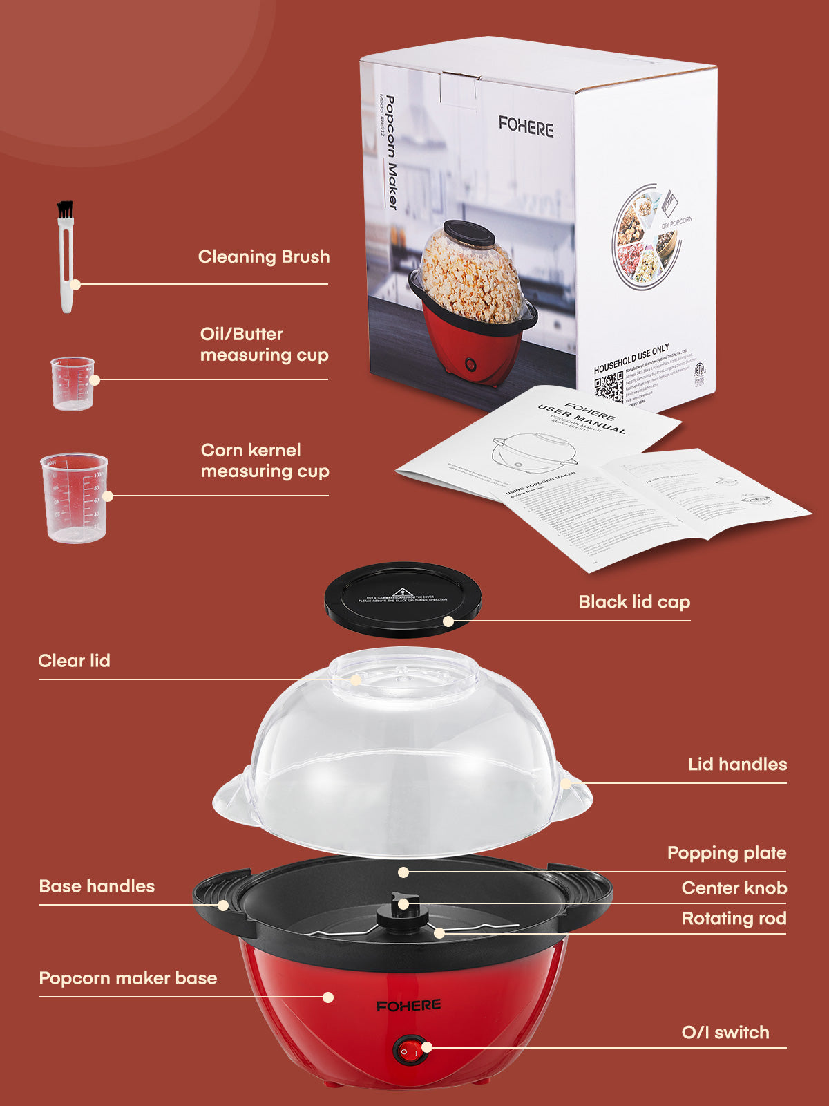 Popcorn Popper, 3.5 Quart Popcorn Machine, 450W Home Hot Oil Popcorn Maker Machine with Stirring Rod