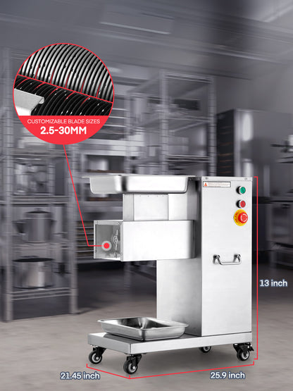 750W Professionelle Elektrische Frischfleisch-Schneidemaschine, 2,5mm Klinge, Abnehmbarer Fleischschneider, 300 kg/h, 110V Edelstahl Fleischschneider Häcksler Restaurant für Knochenloses Fleisch