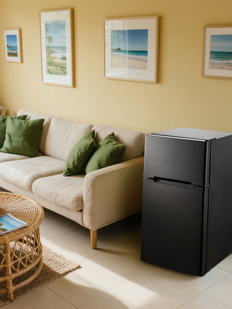 Double Doors Mini Fridge with Top Freezer, Small Fridge with Temperature Control and Ice Tray, 3.1 Cu.ft