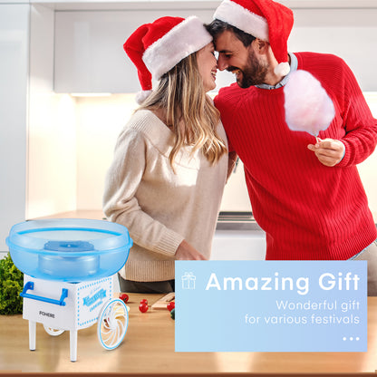 Zuckerwattemaschine, Zuckerwattenbereiter für Kinder mit Zuckerlöffel und 10 Zuckerwattestäbchen, Weihnachtsblau, FOHERE