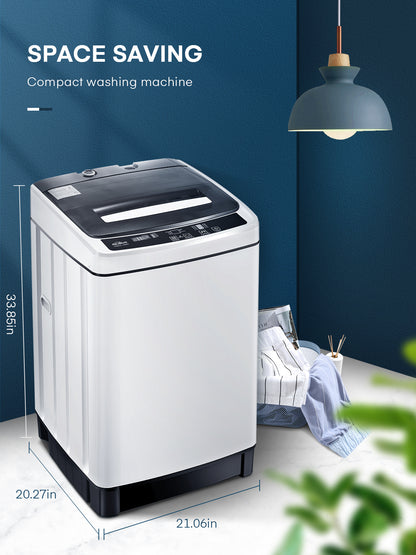 Vollautomatische Waschmaschine, FOHERE 1.5Cu.Ft 11lbs Fassungsvermögen tragbare Maschine, 8 Programme 10 Wasserstände Energiesparende Toplader-Waschmaschine für Apartment Wohnheim