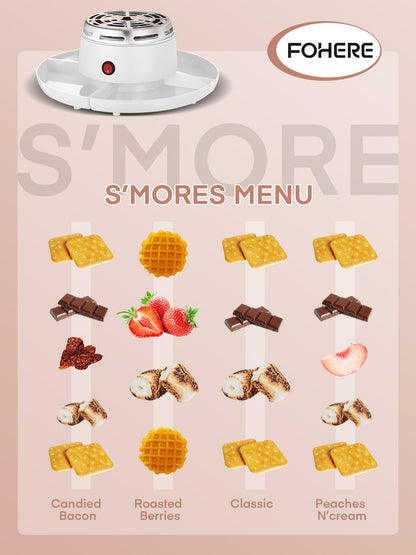FOHERE Smores Maker für Tischplatte Indoor, mit 4 abnehmbaren Tabletts & 4 Röstgabeln, Geschenk, Weiß