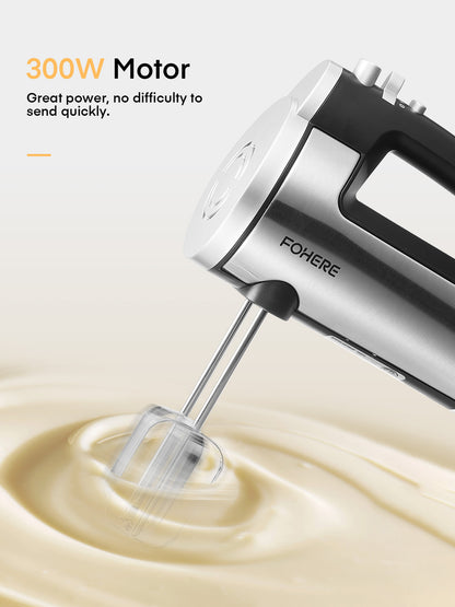 Handrührgerät elektrisch 6 Geschwindigkeiten 300 W Turbo Küchen-Handmixer Selbstkontrollierende Geschwindigkeit Edelstahl für einfaches Schlagen von Teig, Sahne, Kuchen