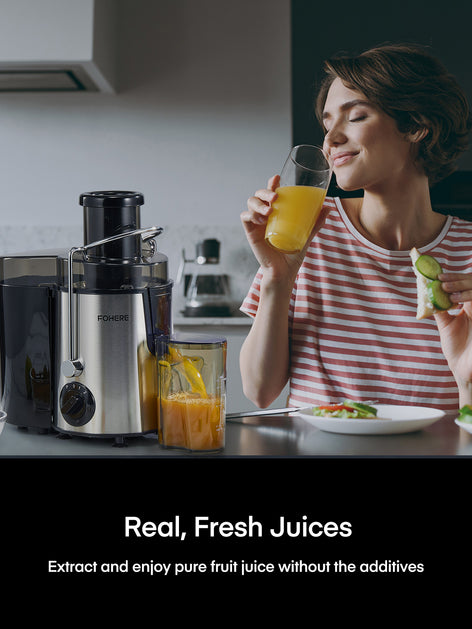 Juicer Machines, FOHERE Centrifugal Juicer with Wide Mouth 3” Feed Chute 600W, for Vegetable and Fruit with 3-Speed Setting, BPA Free, Easy to Clean, Juice Recipe Included