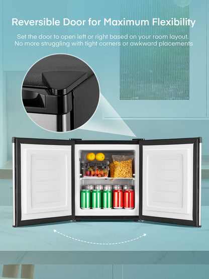 1.1 Cu Ft Mini Upright Freezer, Compact Countertop Freezer, 7-Level Thermostat, Quiet Operation, Reversible Door, Stainless steel