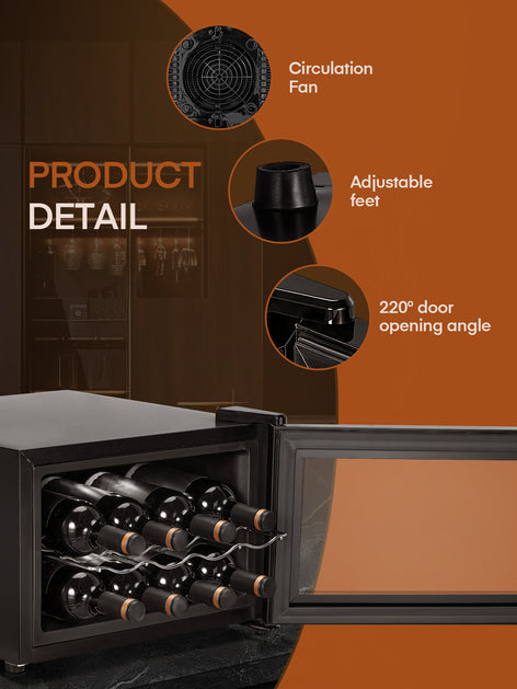 8 Bottles Wine Fridge, Mini Wine Cooler Refrigerator with 61-90℉ Digital Temper Control, Black