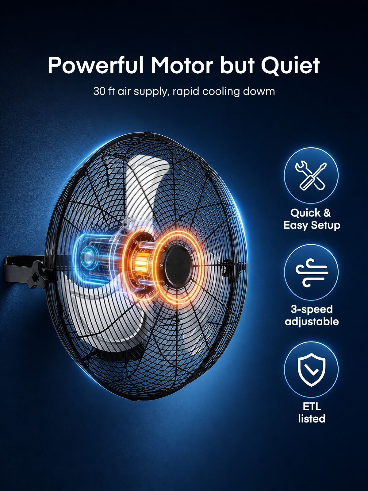 18 Inch Wall Mount Fan, 3-Speed, 360° Tilting Head, Maximum Airflow 4200 CFM, Suitable for Industrial, Commercial, and Residential Use, Black, FOHERE