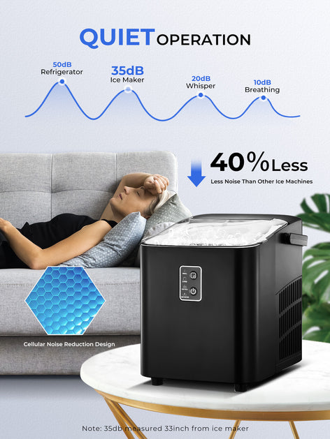 Ice Maker Machine Countertop 30lbs in 24H, 2 Sizes, Comfort Handle, Seflclean, Bullet Shaped Ice for Home Kitchen Office Bar, FOHERE