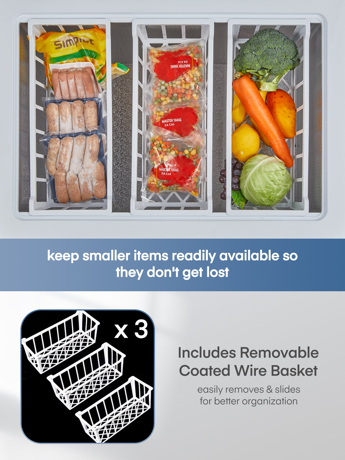 Deep Freezer 7 Cubic Feet, Chest Deep Freezer with 3 Removable Storage Baskets, Compact Small Freezers