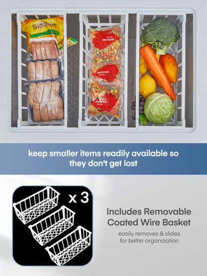 Deep Freezer 7 Cubic Feet, Chest Deep Freezer with 3 Removable Storage Baskets, Compact Small Freezers
