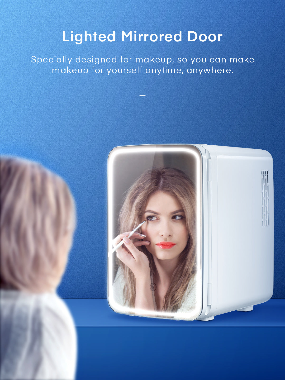 FOHERE 10L/11 Cans Mini Skincare Fridge with Mirror, 3-Mode LED, AC/DC, Portable Cooler & Warmer, Small Refrigerator for Skin Care Cosmetic Makeup, for Office Bedroom Dorm Car, White