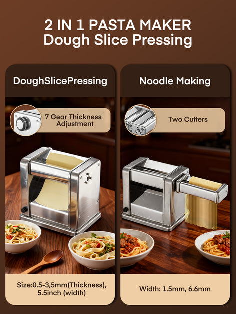 Electric Pasta Maker Machine, Adjustable Thickness Noodle Maker for Spaghetti, Fettuccine, Lasagna & Dumpling Skins | 7-Level Customization, Food-Grade Stainless Steel, Easy Clean