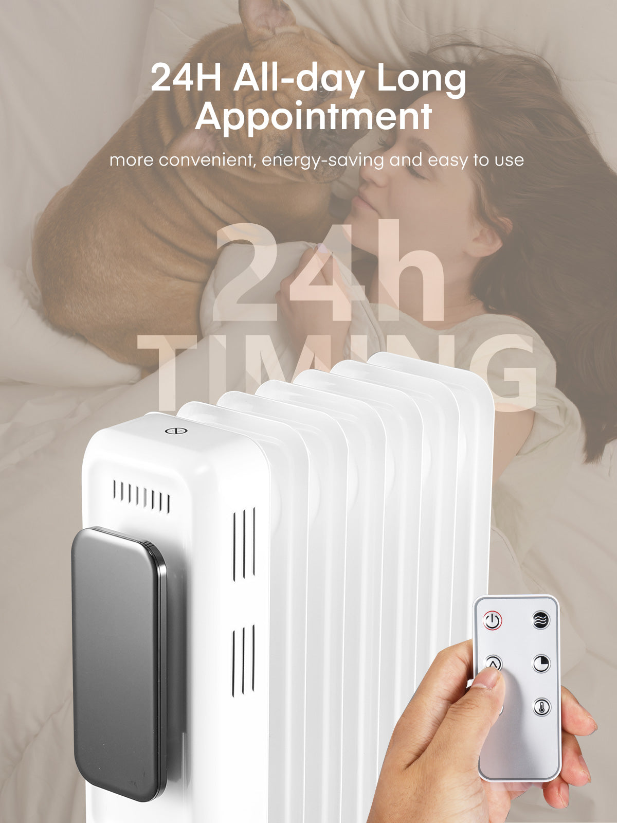 FOHERE Radiatorheizung, verbesserte 1500W Elektrische tragbare Ölradiator mit Fernbedienung, 4 Modi, Überhitzungs- und Kippschutz, 24h Timer, Digitalthermostat, leise, für Innenräume