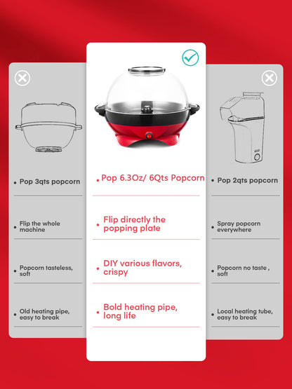 Popcornmaschine, 6 Liter Popcorn-Maker mit Rührwerk