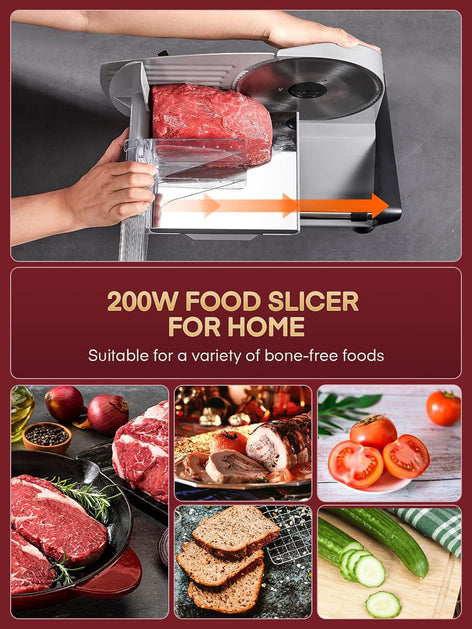 Meat Slicer 200 Watt for Home Use, Electric Food Slicer with “Two” Upgrade 7.5" Sharp Stainless Steel Blade(Serrated + Smooth) & 0-15mm Precise Thickness Cut Deli Food, Meat, Bread, Fruit, Vegetable