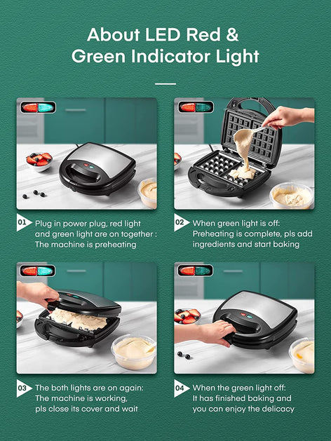 Fohere 3-in-1 Sandwich Maker, Waffle Maker, Sandwich Grill