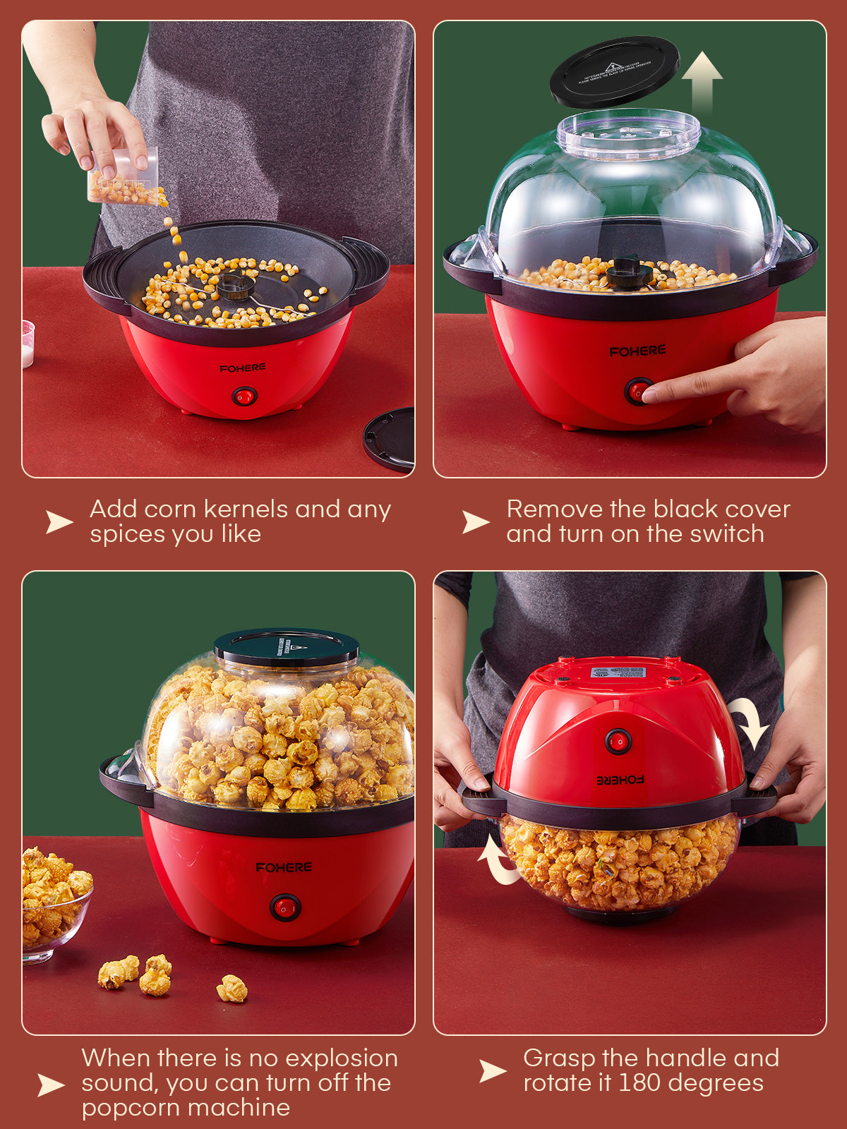 Popcorn Popper, 3.5 Quart Popcorn Machine, 450W Home Hot Oil Popcorn Maker Machine with Stirring Rod
