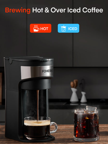 FOHERE Kaffeemaschine, Einzelportion, Eiskaffee und heißer Kaffeezubereiter für K-Pods & gemahlenen Kaffee