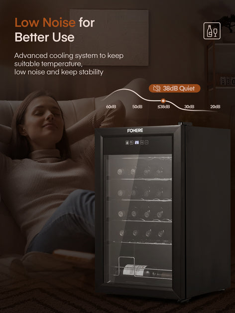 28 Bottles Wine Fridge, 2.4 Cu.ft Wine Cooler Refrigerator with 41-64℉ Digital Temper Control, Black