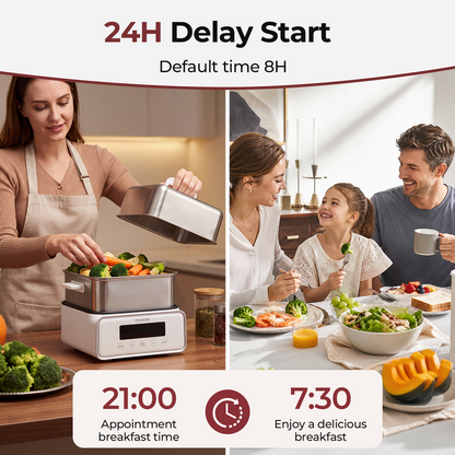 FOHERE Food Steamer for cooking 12.7QT Double Tier Stainless Steel Vegetable Steamer with Digital Timer, 8 Preset Menus,1200W