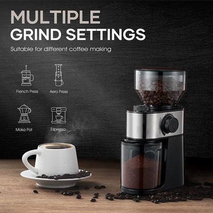 Elektrische Kaffeemühle mit 18 präzisen Mahlgradeinstellungen für Espresso, Filterkaffee und French Press – Verstellbare Kaffeemühle in Schwarz