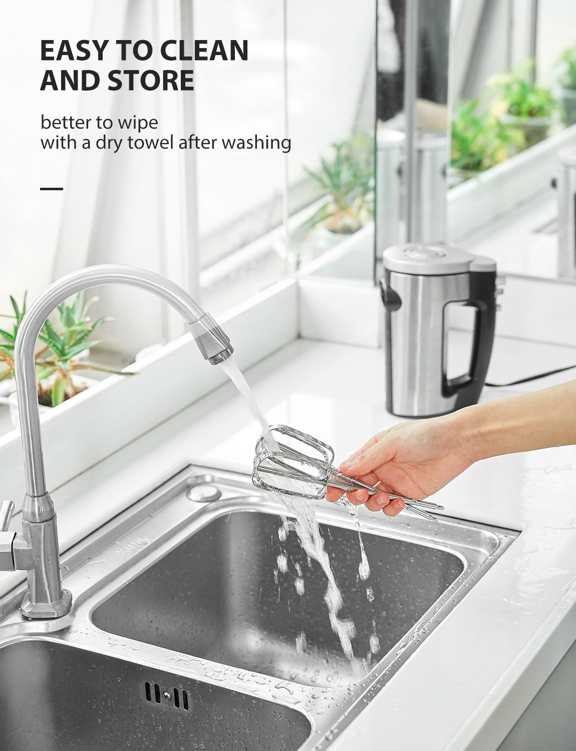 6-Gang-Handmixer mit Turbo-Boost, Küchen-Stabmixer zum Schlagen von Speisen, Eierschläger inklusive 3 Aufsätzen, Silber