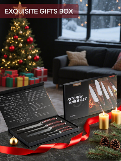FOHERE 5-teiliges Küchenmesser-Set mit ergonomischem Pakkaholzgriff, ultrascharfes Kochmesser-Set, Edelstahl mit hohem Kohlenstoffgehalt als Geschenk