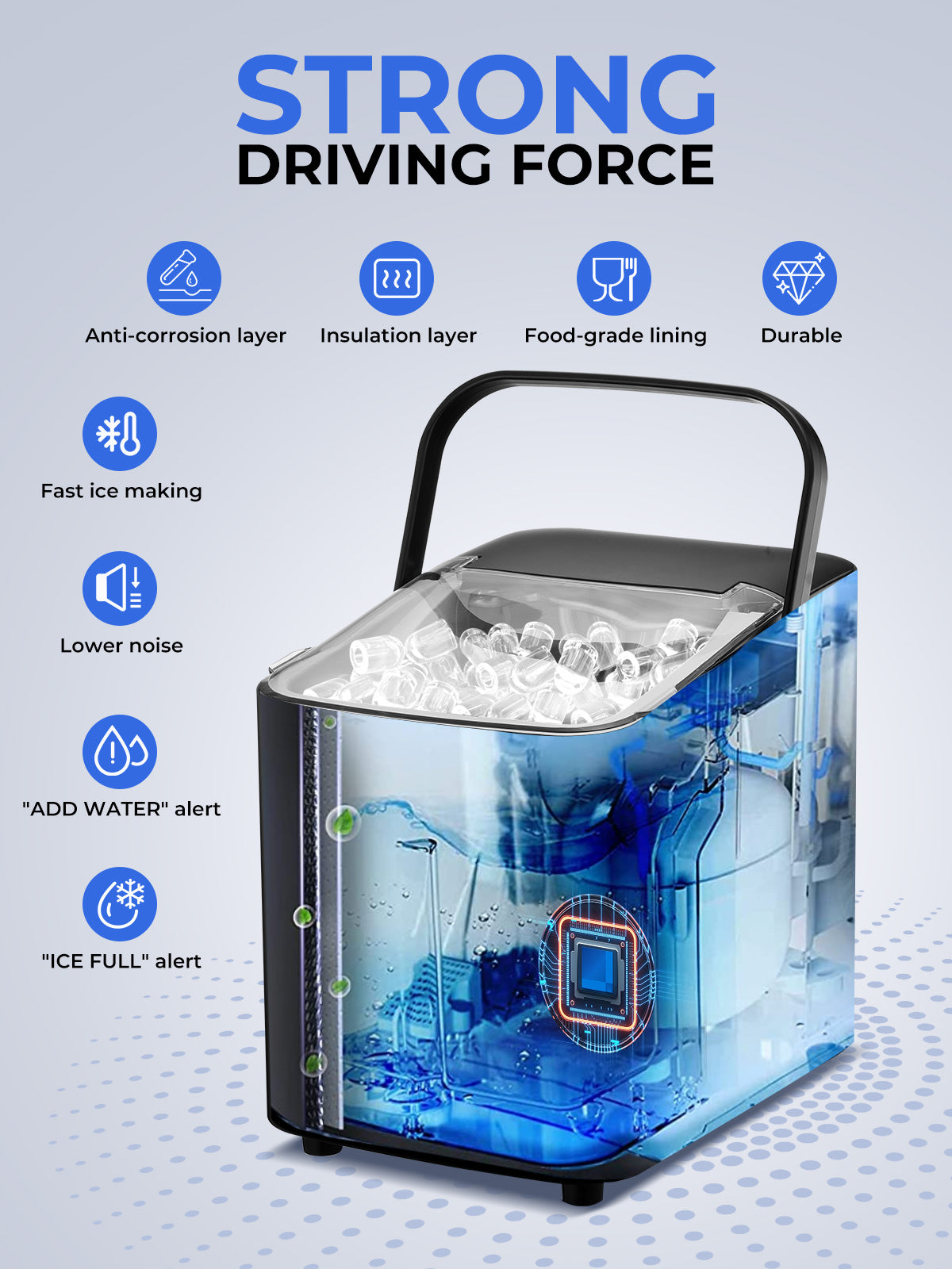 Ice Maker Machine Countertop 30lbs in 24H, 2 Sizes, Comfort Handle, Seflclean, Bullet Shaped Ice for Home Kitchen Office Bar, FOHERE