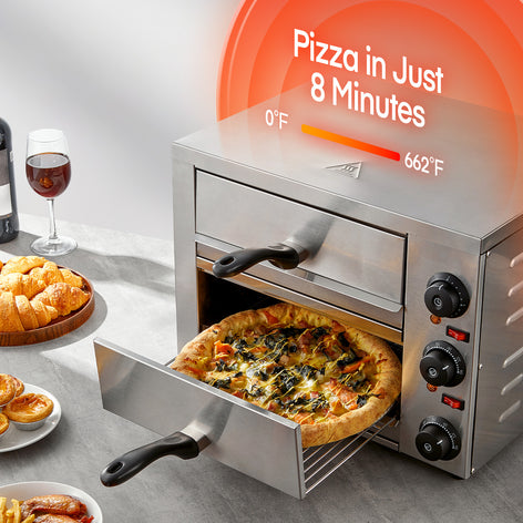 Commercial Pizza Oven, 1700W, 662°F Max Temp, 12 Inch Double Deck Layer, Multipurpose Pizza Maker for Restaurant, Home, Party