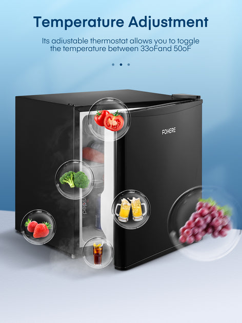 FOHERE 1.6 Cu. Ft Mini Refrigerator with Top Freezer, Single Door, 46L Capacity, Black