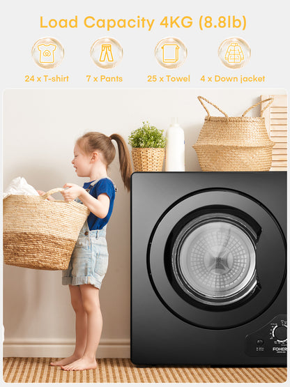 Wäschetrockner, 2.9 cu.ft FOHERE Tragbarer Kompakter Trockner, 1400W Ablufttrockner mit Sensor, 5 Auto-Trockenmodi, mit Abluftschlauch & Edelstahl Trommel, für Wohnung, Haus, Wohnheim-110V, Schwarz