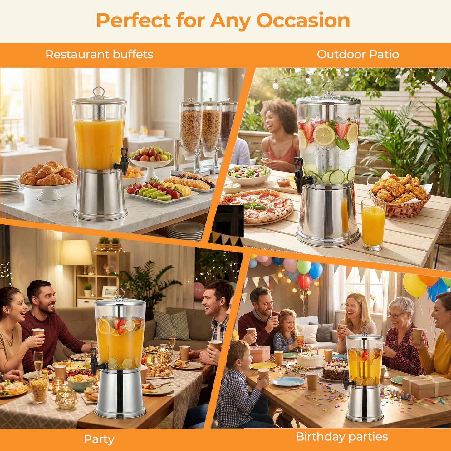 2-Gallonen-Getränkespender mit Ständer, Getränkespender aus Edelstahl für Partys, klarer Acryl-Wassersaftkrug mit Eiskerndichtung und Zapfhahn für Buffets, Hochzeiten, Outdoor-Veranstaltungen