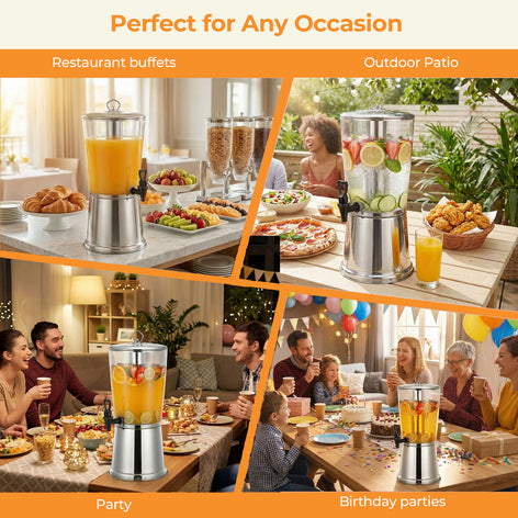 2 Gallon Beverage Dispenser with Stand, Stainless Steel Drink Dispenser for Parties, Clear Acrylic Water Juice Jug with Ice Core & Spigot for Buffet, Weddings, Outdoor Events