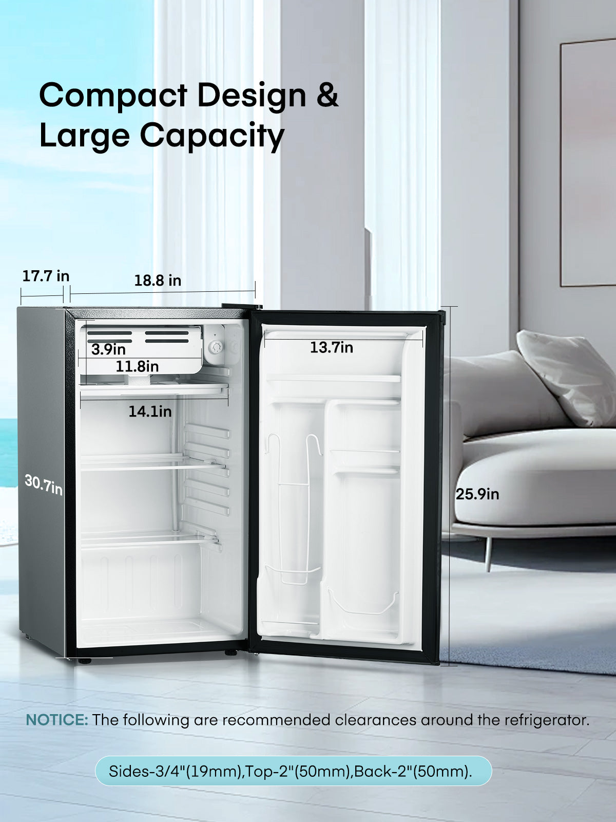 Mini Fridge with Freezer for Bedroom, 3.2 Cu. Ft Small Refrigerator for Office, Single Door Mini Fridge for Game Room, Office, Apartment