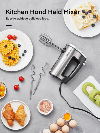 Handrührgerät elektrisch 6 Geschwindigkeiten 300 W Turbo Küchen-Handmixer Selbstkontrollierende Geschwindigkeit Edelstahl für einfaches Schlagen von Teig, Sahne, Kuchen