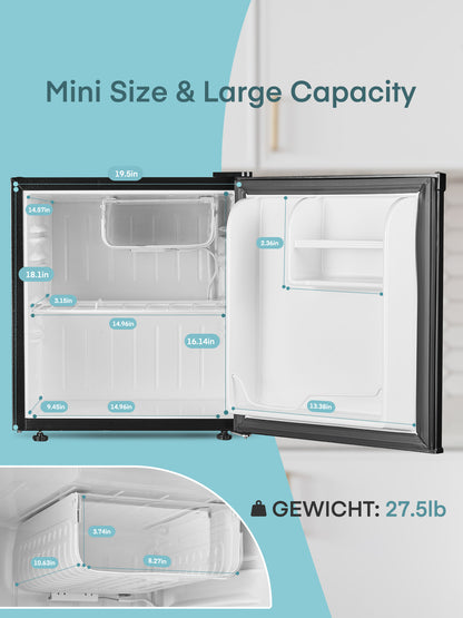 1,6 Cu. ft Kühlschrank mit Gefrierfach für Schlafzimmer, Kühlschrank für Büro, Schwarz