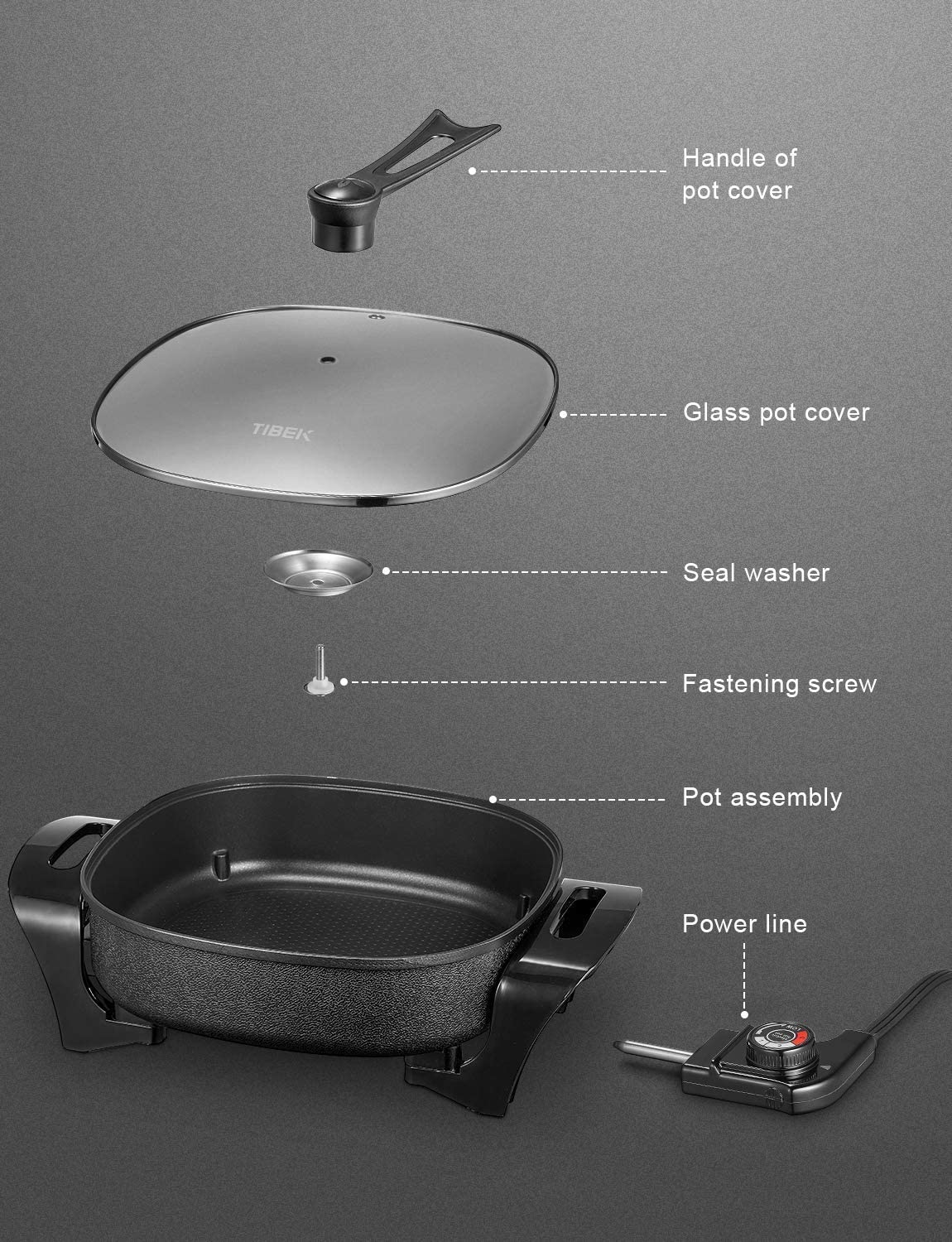Elektrische Bratpfanne, 12 Zoll tiefe elektrische Antihaft-Bratpfanne mit Glasdeckel, FOHERE Bratpfanne für die Küche, 1360W, Schwarz