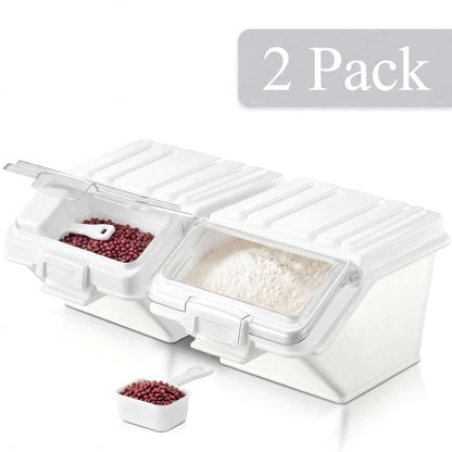 Ingredient Storage Bin, 2 x 10L Dispenser Bin with 2 Spoon,, 2 Pcs/Set Dog Pet Food Storage Container, PP Material, Kitchen Rice, Cereal, Flour, Grain, Pet Food Bin