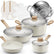 FOHERE 12-teiliges Topf- und Pfannen-Set, Antihaft-Keramik-Kochgeschirr-Set, Küchen-Induktionskochset mit Pizzapfanne, Dampfgarer, Kochtöpfen, Bratpfannen (PFOS-, PFOA-frei)