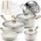 FOHERE 12 PCS Pots and Pans Set, Non-stick Ceramic Cookware sets, Kitchen Induction Cooking Set with Pizza Pan, Food Steamer, Saucepans, Frying Pans (PFOS, PFOA Free)