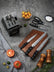 Knife Block Set, FOHERE 14 Pieces Self Sharpening Knife Block Set, Stainless Steel Waved Pattern Knife Set with Block, Rust & Stain Resistant Kitchen Knives and Triple Riveted Handle, Black