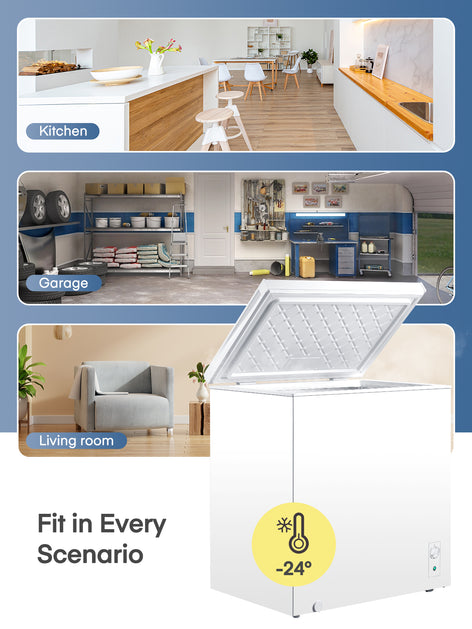 Deep Freezer 7 Cubic Feet, Chest Deep Freezer with 3 Removable Storage Baskets, Compact Small Freezers