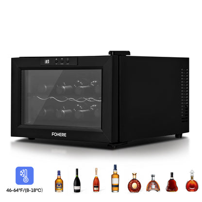 8 Flaschen Weinkühlschrank, freistehender Weinklimaschrank mit LED-Beleuchtung, digitaler Temperaturregelung, Schwarz