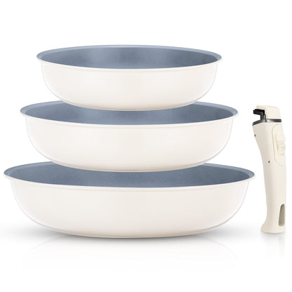 FOHERE Antihaft-Bratpfannen-Set mit abnehmbarem Griff, 3-teilig, 20/24/28 cm, ungiftige Diamant-Keramikpfanne, spülmaschinen- und ofenfest, für alle Herdarten (Induktion), Grau