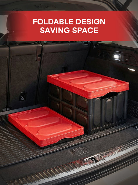 FOHERE 48L Collapsible Storage Bins with Lids 3 Packs, Stackable Storage Bins with Handles for Organizing, Camping and Tools, Heavy Duty Capacity