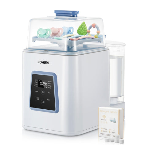 FOHERE Baby Bottle Washer and Sterilizer and Dryer, All-in-One 4-in-1 Machine with Dual Spray Arms, 28000Pa High-Pressure Wash, 210°F Steam Sterilization, AUTO Mode, Self-Cleaning for Bottles, Pump Parts & Baby Essentials
