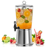 2 Gallon Beverage Dispenser with Stand, Stainless Steel Drink Dispenser for Parties, Clear Acrylic Water Juice Jug with Ice Core & Spigot for Buffet, Weddings, Outdoor Events